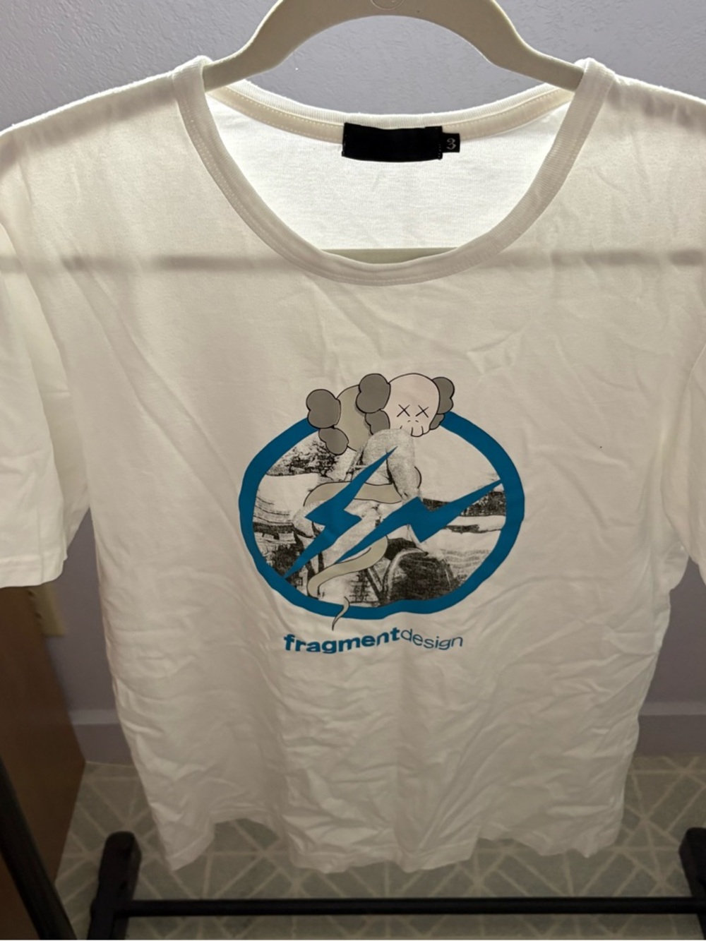 ORIGINAL FAKE x FRAGMENT Design sz 3 US sz M White Tee Tshirt Medicom Toy KAWS